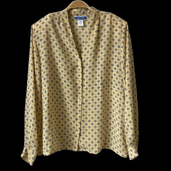 Vintage Pendleton Blouse & Skirt 2pc Set Women 18 Yellow Geometric USA Old Money - Picture 2 of 15